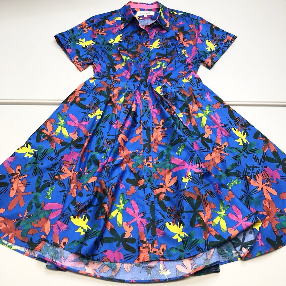 DIANE VON FURSTENBERG DVF Women's Albus Dragonfly Blue Floral Print Dress Size 6